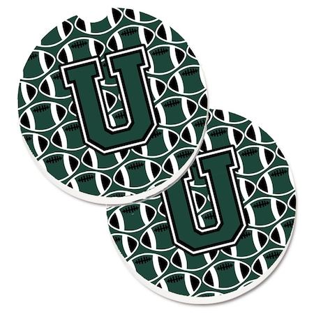 Carolines Treasures Letter U Football Green and White Set of 2 Cup Holder Car Coaster CJ1071-UCARC